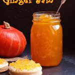 Pumpkin & Ginger Jam is a delicious way to preserve you Halloween pumpkin. With a taste similar to marmalade this is the perfect jam to have at breakfast time! #pumpkin #jam #jackolantern #foodwaste #NoPectin #preserve #fall #squash #conserve #jammaking #jamrecipe #recipe #ginger #lemon