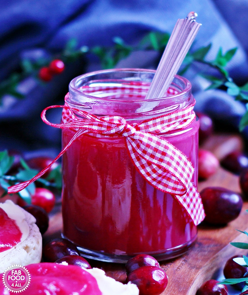 Easy Cranberry Curd, a delicious, fruity, festive spread which is perfect for gifting - just pop on a bow!