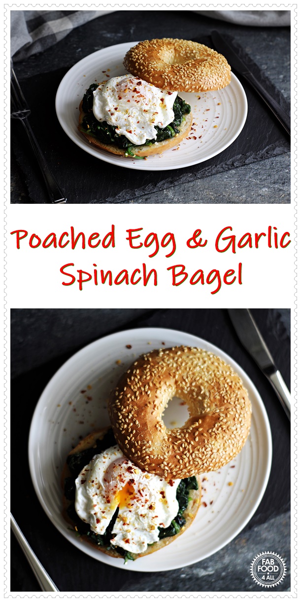 Quick Poached Egg & Garlic Spinach Bagel Fab Food 4 All