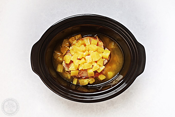 Gammon & pineapple chunks cooked in a slow cooker. (crockpot).