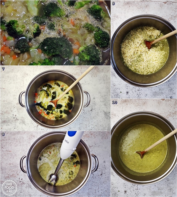 Broccoli & Cheddar Soup recipe step by step shots montage 1 - 5