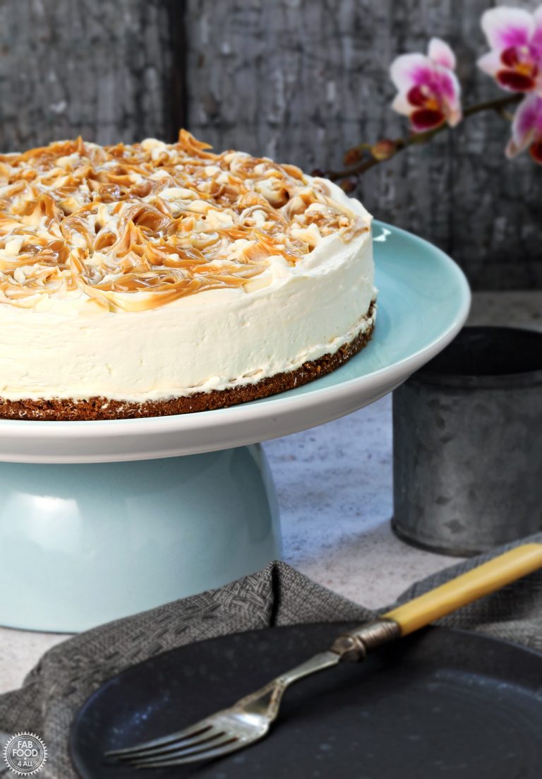 Easy No Bake Salted Caramel Cheesecake with video! Fab Food 4 All
