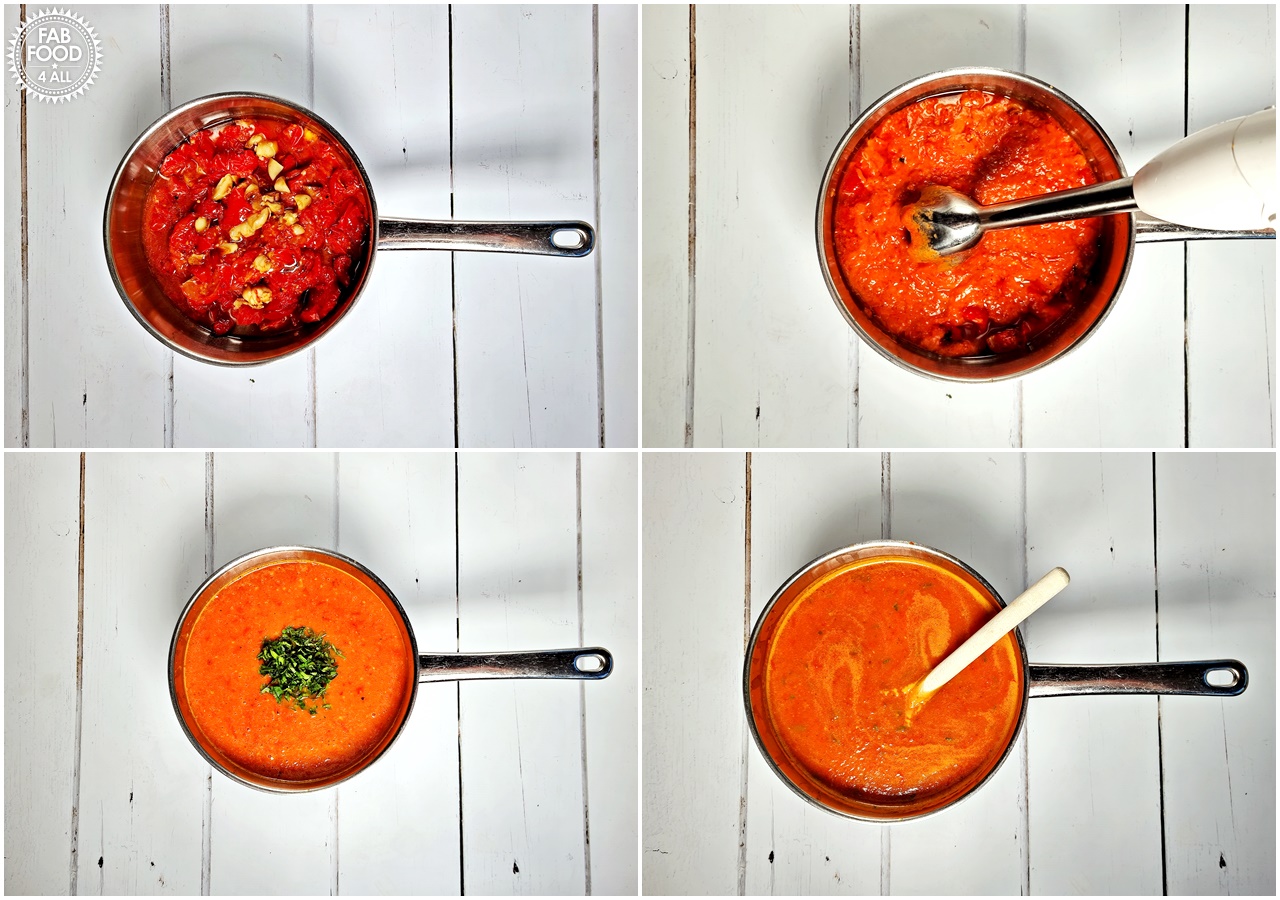 Roasted Tomato & Garlic Soup Steps 1 - 4 of recipe.