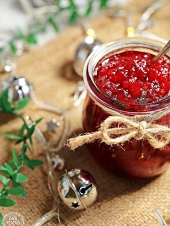 Christmas Jam with close up of string bow on front or jar.