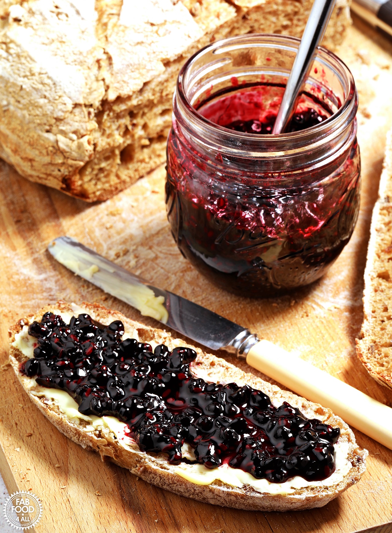 Slow Cooker Sourdough slice with butter and elderberry jam/