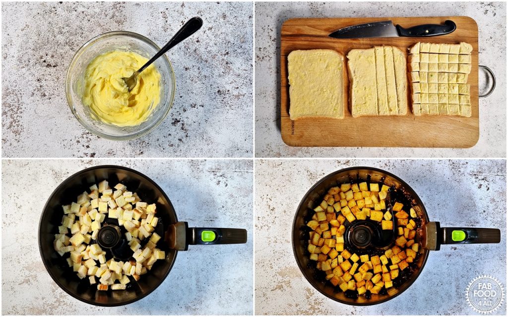 4 steps of making Easy Garlic Croutons.