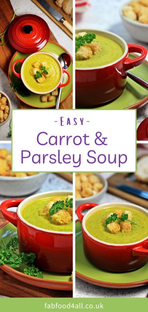 Carrot and Parsley Soup in a bowl Pinterest Image