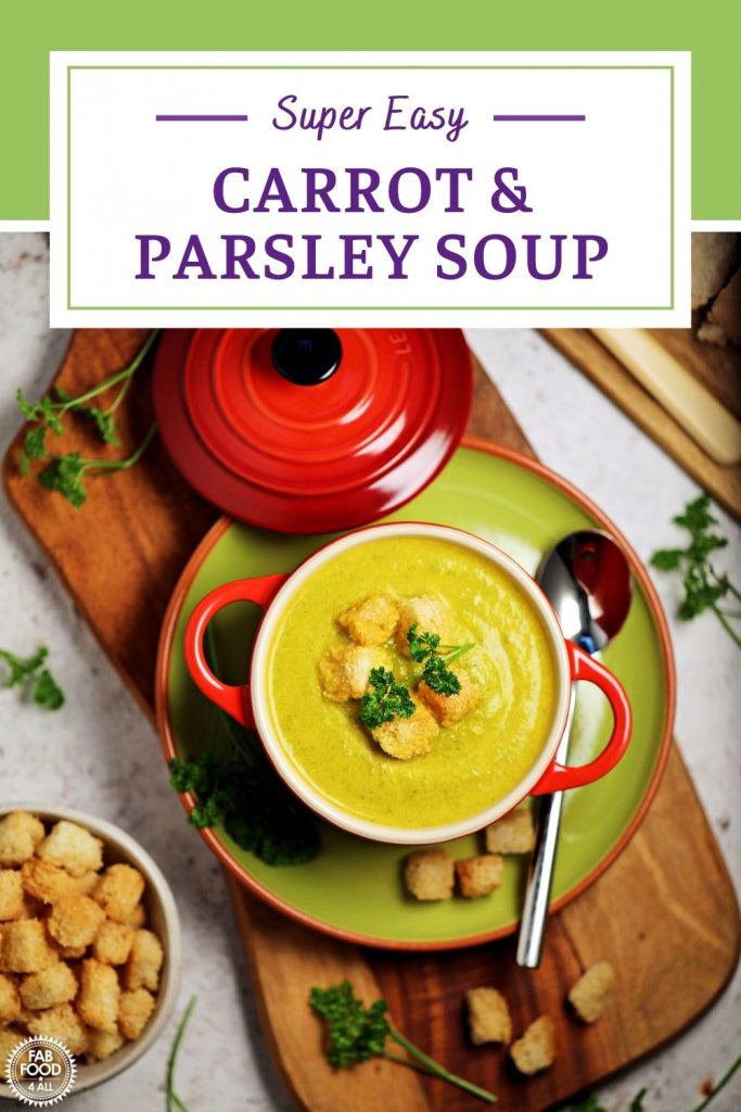 Carrot and Parsley Soup in a bowl Pinterest Image