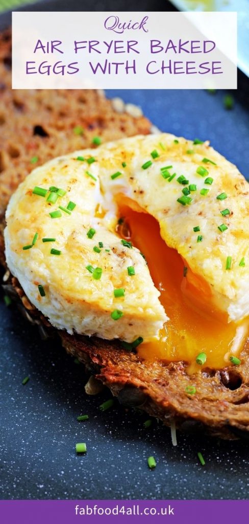 Air Fryer Baked Eggs with Cheese Pinterest image.
