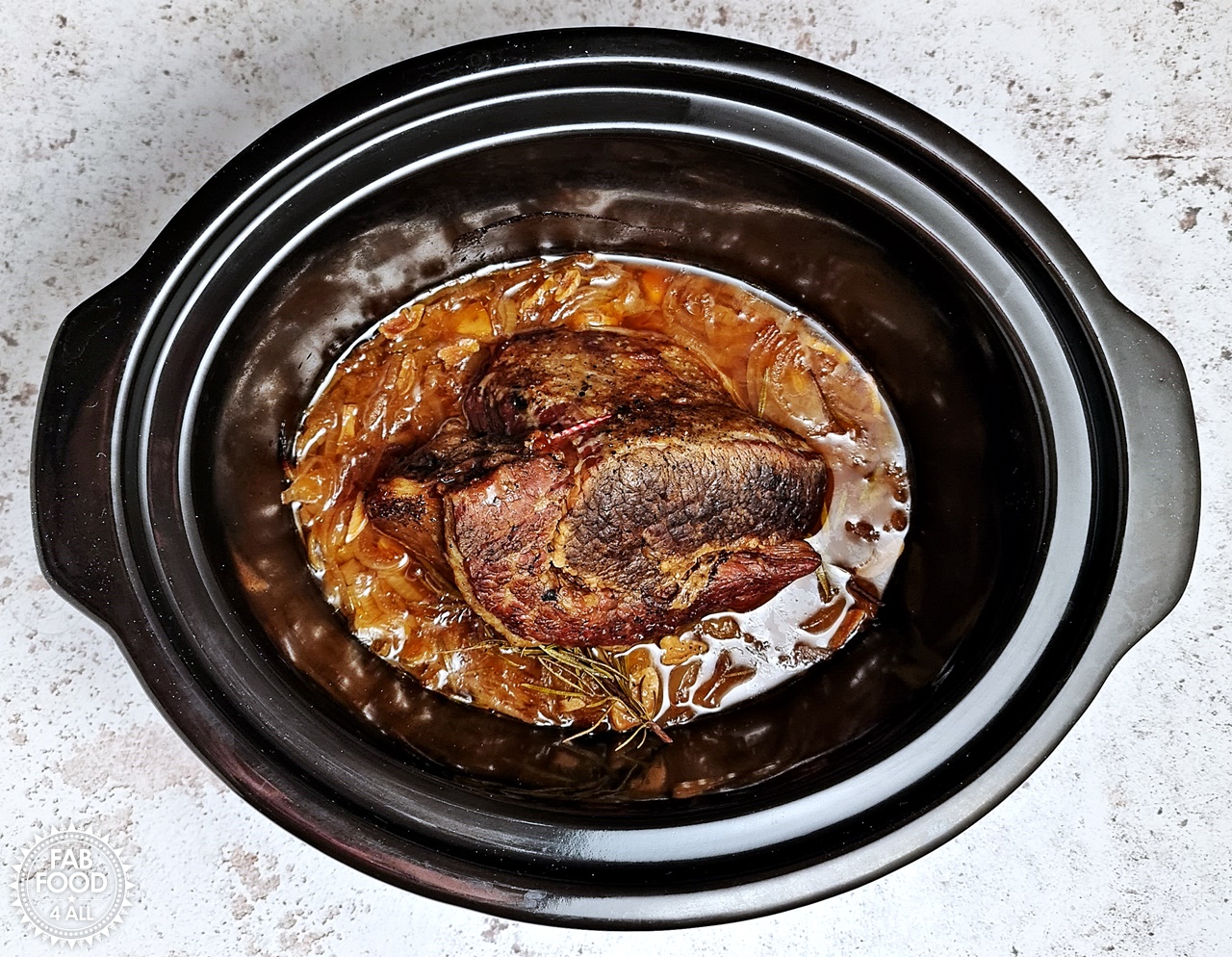 Beef Brisket with Onion Gravy in slow cooker.