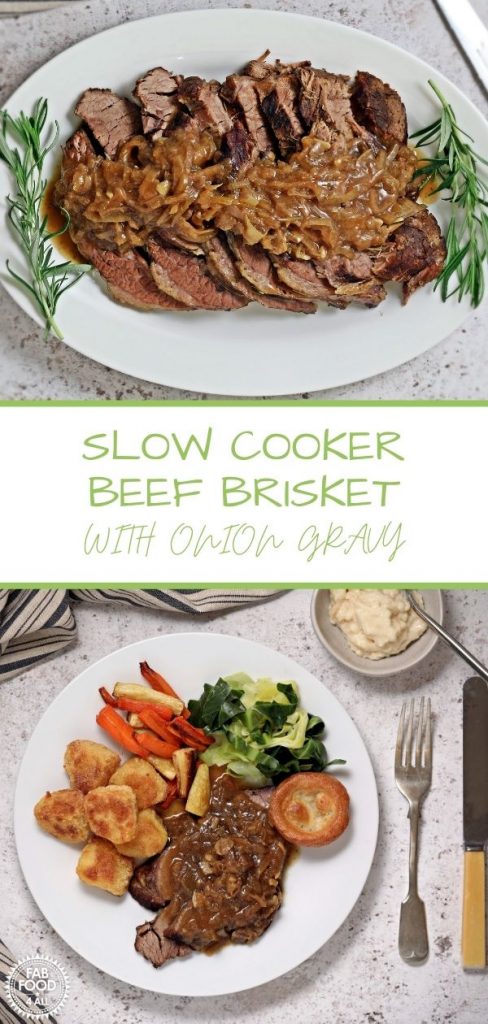 Slow Cooker Brisket with Onion Gravy Pinterest image.