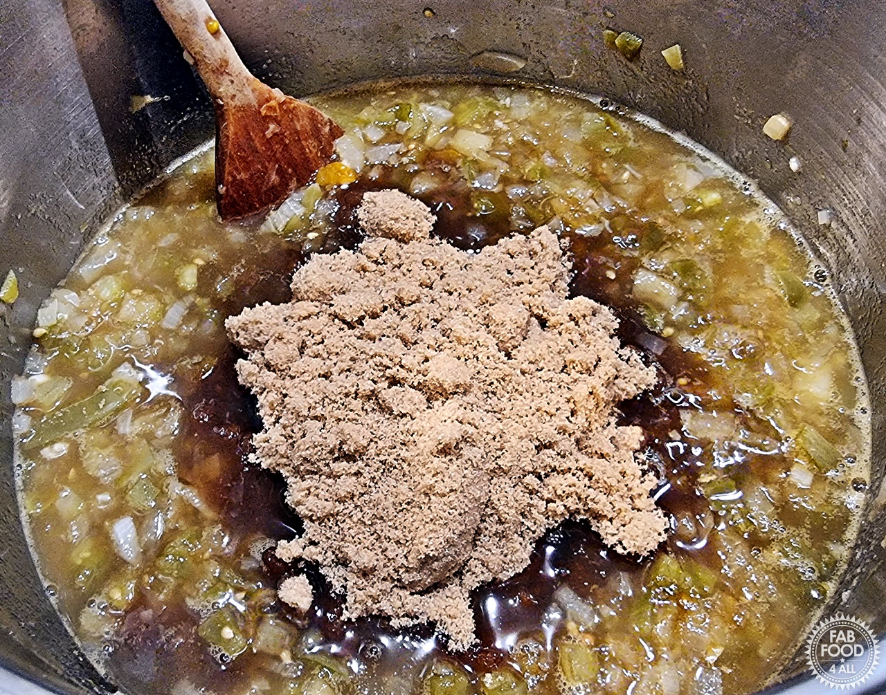 Light soft brown sugar added to the pan.