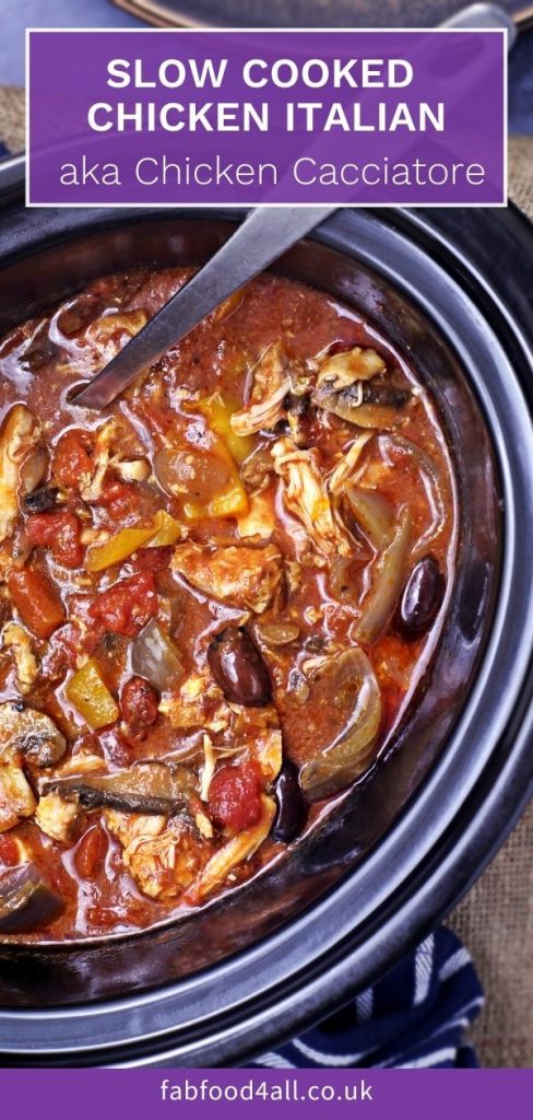 Slow Cooked Chicken Italian aka Slow Cooker Chicken Cacciatore Pinterest image.