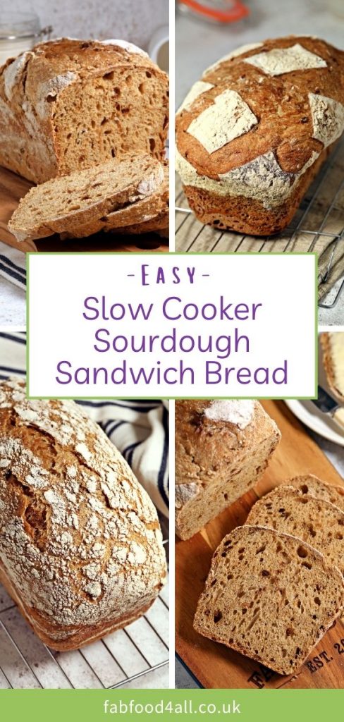 Easy Slow Cooker Sourdough Sandwich Bread Pinterest Image collage.