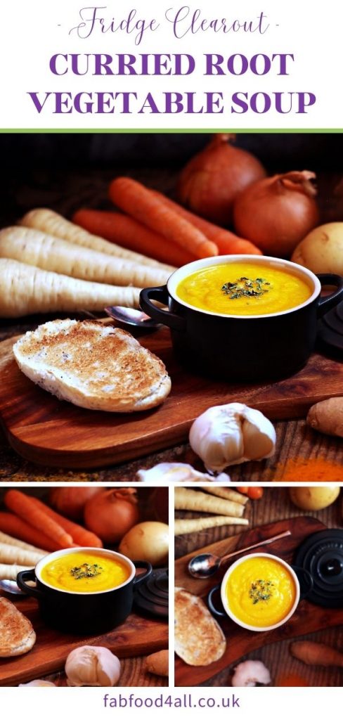 Curried Root Vegetable Soup Pinterest image.