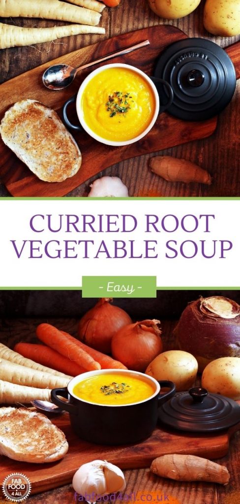 Curried Root Vegetable Soup Pinterest image.