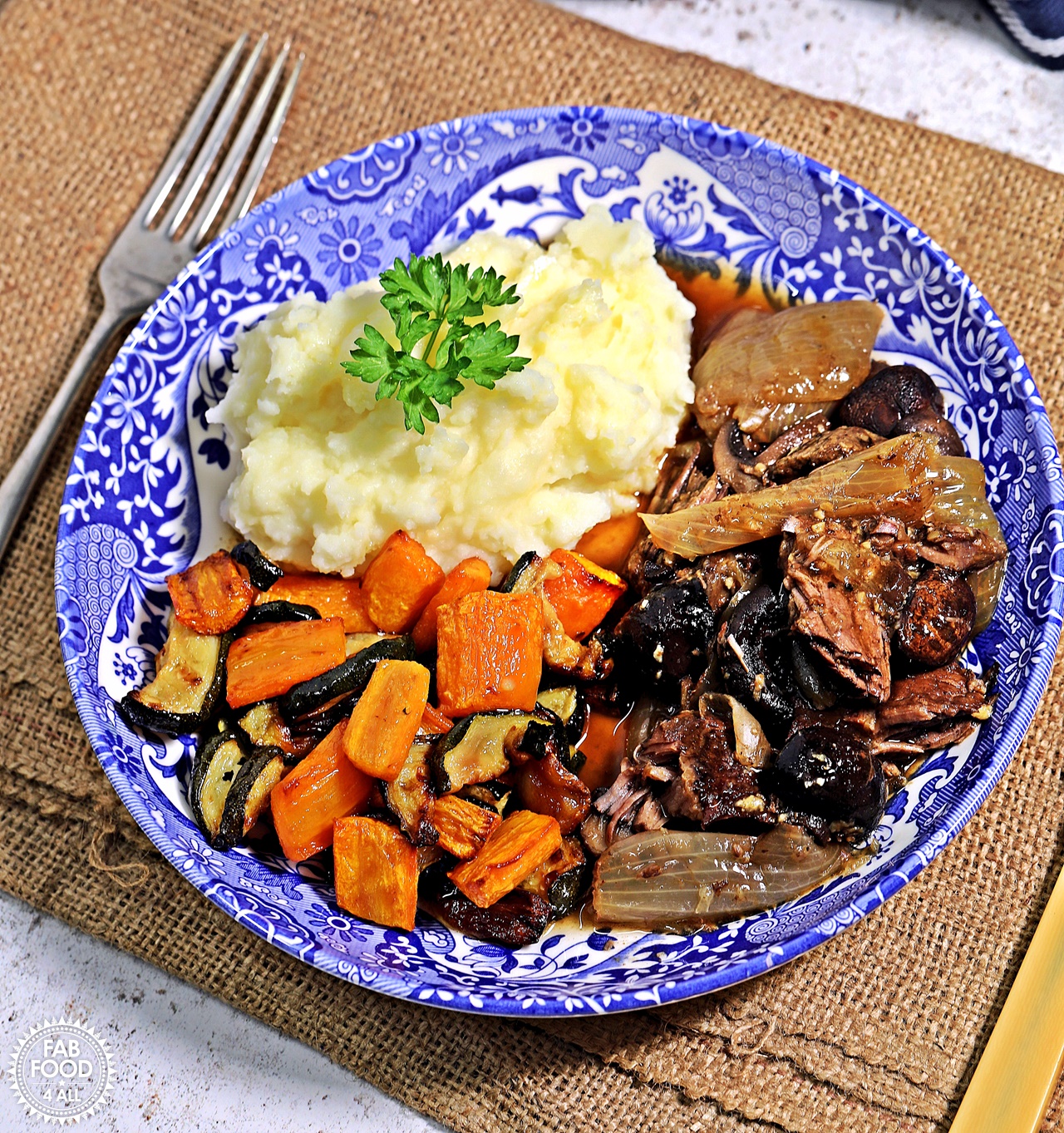 Easy Slow Cooker Braised Beef with Onions & Mushrooms
