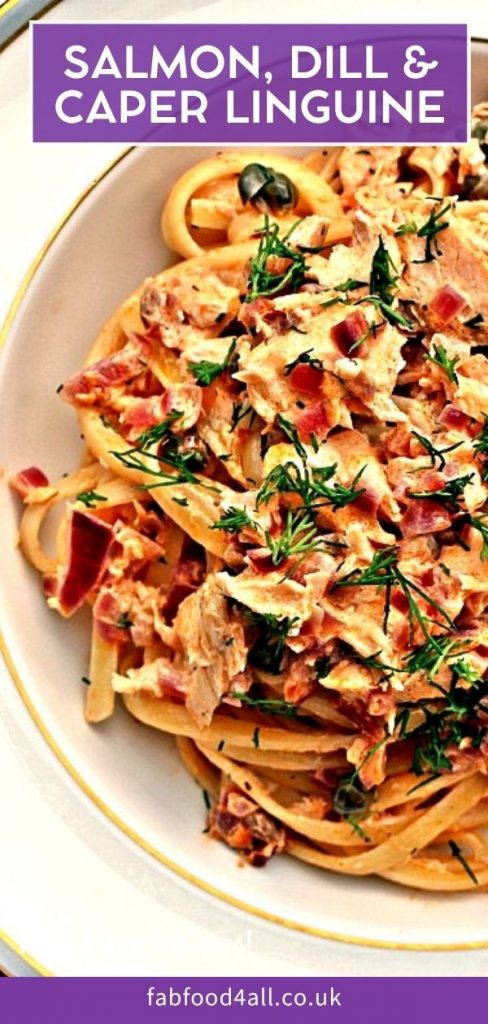 Salmon, Caper & Dill Linguine Pinterest image.