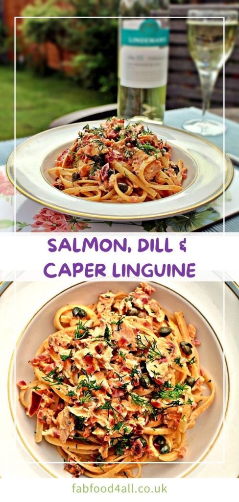 Salmon, Caper & Dill Linguine Pinterest image.