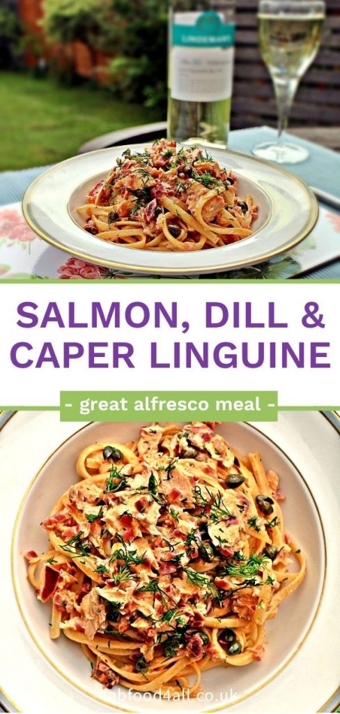 Salmon, Caper & Dill Linguine Pinterest image.
