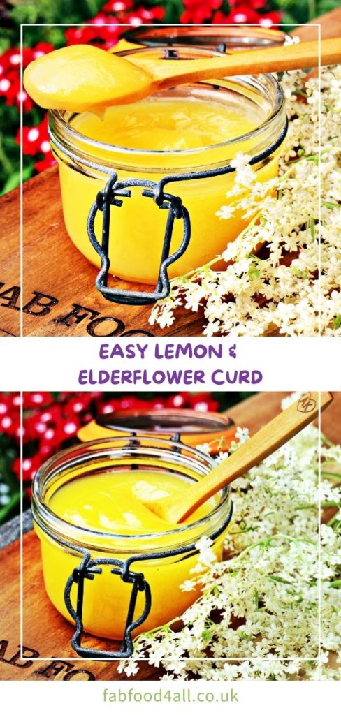 Clip jar with Easy Lemon & Elderflower Curd Pinterest image.