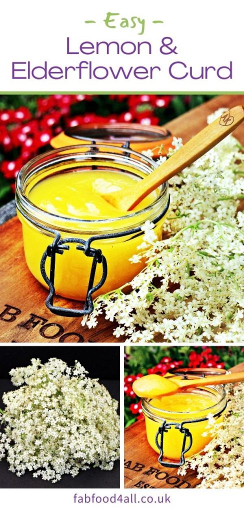 Clip jar with Easy Lemon & Elderflower Curd Pinterest image.