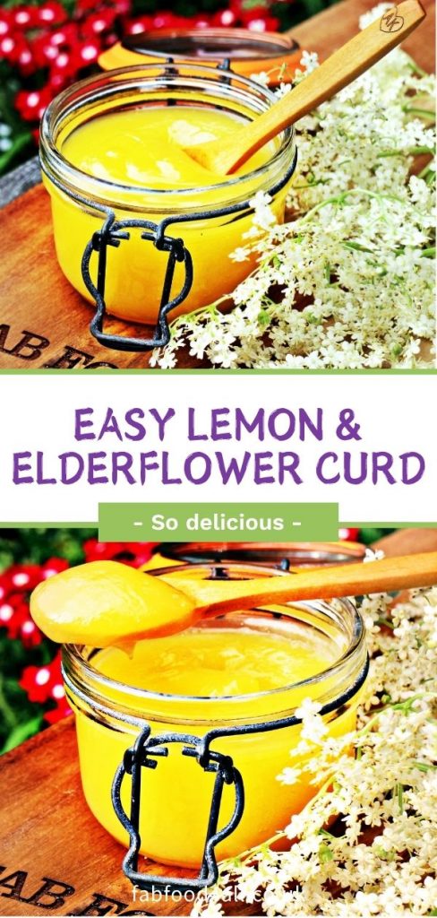 Clip jar with Easy Lemon & Elderflower Curd Pinterest image.