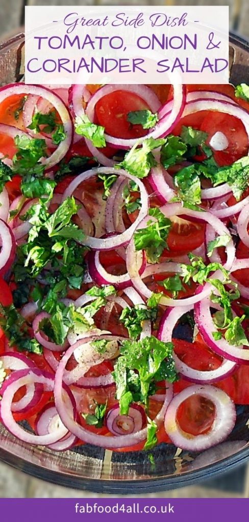 Tomato, Red Onion & Coriander Salad Pinterest Image.