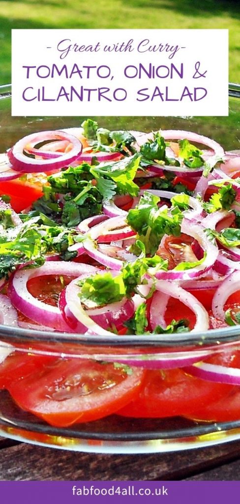 Tomato, Red Onion & Coriander Salad Pinterest Image.