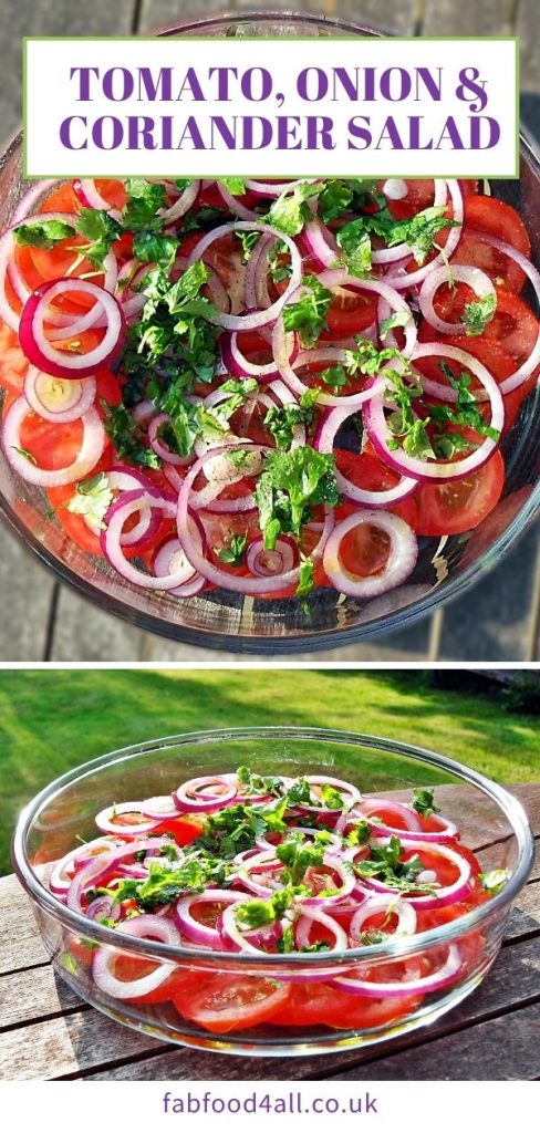Tomato, Red Onion & Coriander Salad Pinterest Image.