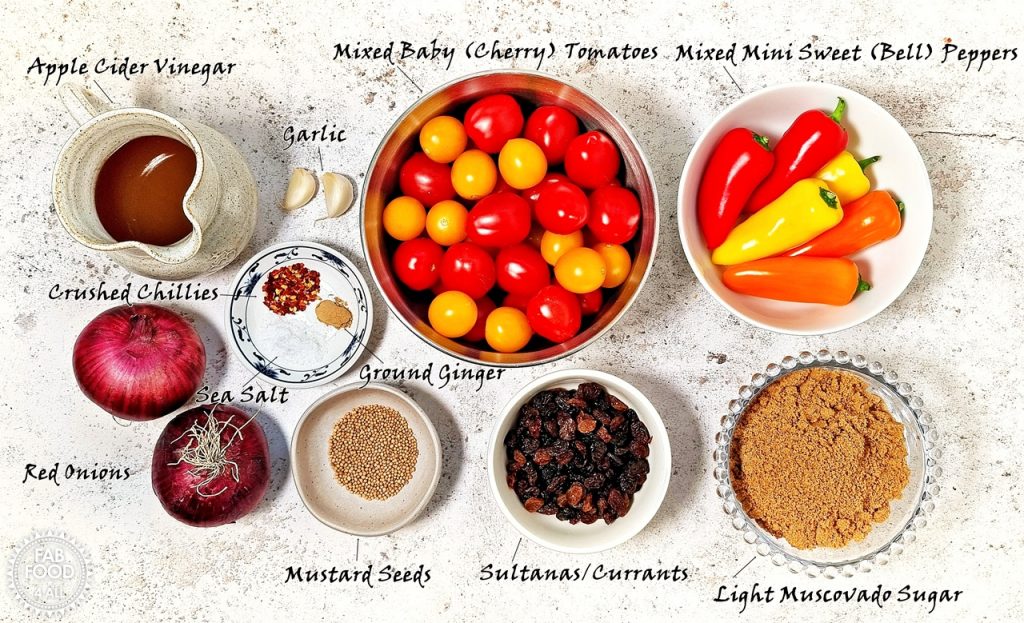 Spicy Baby Tomato & Sweet Pepper Chutney Ingredients image.