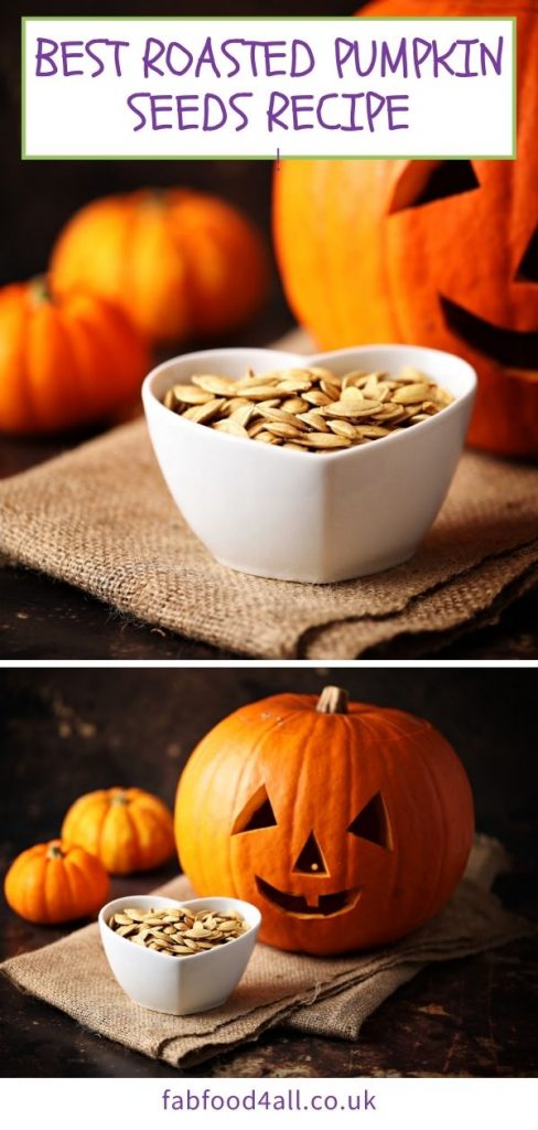 The Best Roasted Pumpkin Seeds Recipe - boil & bake method Pinterest image.