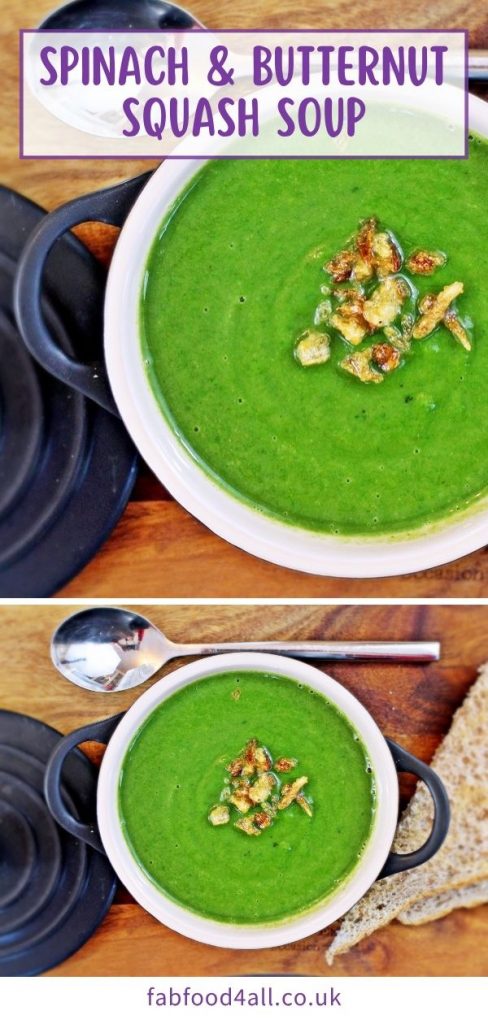 Spinach & Butternut Squash Soup Pinterest image.
