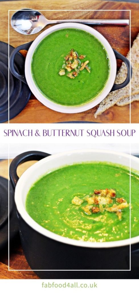 Spinach & Butternut Squash Soup Pinterest image.