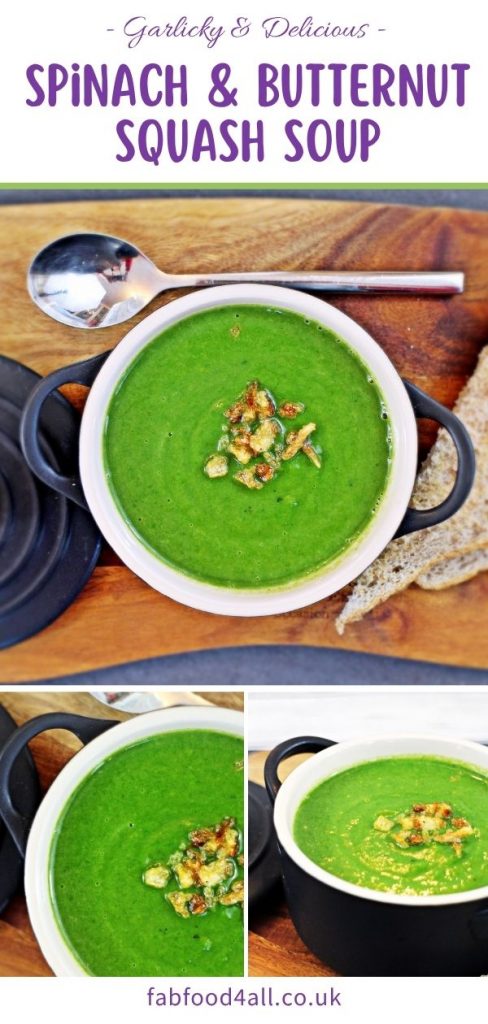 Spinach & Butternut Squash Soup Pinterest image.
