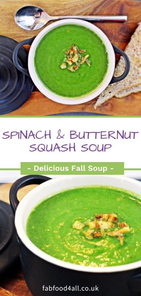 Spinach & Butternut Squash Soup Pinterest image.