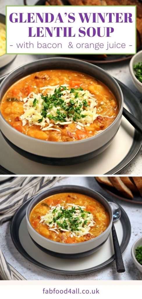Glenda's Winter Lentil Soup Pinterest image.