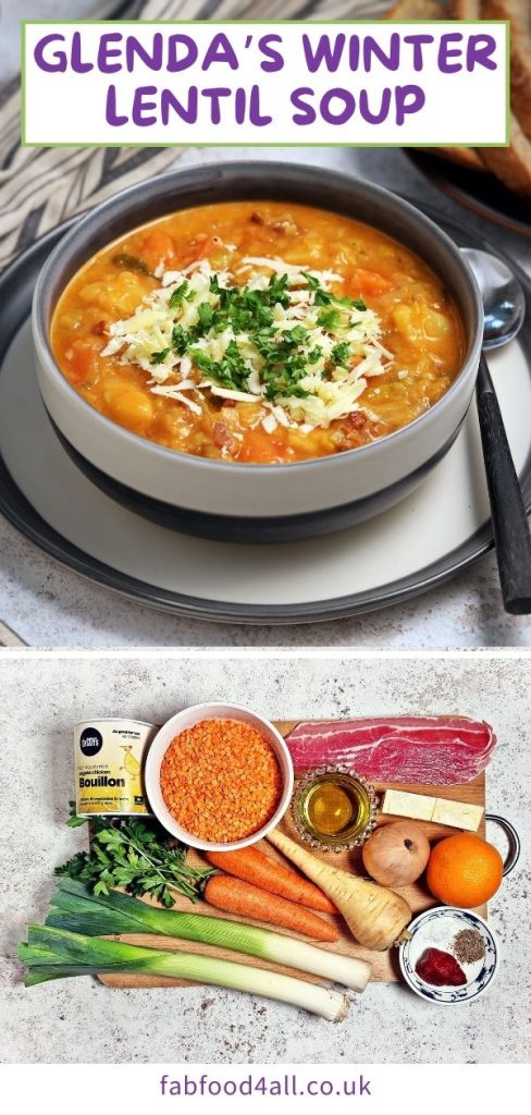 Glenda's Winter Lentil Soup Pinterest image.