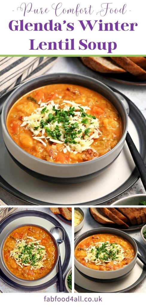 Glenda's Winter Lentil Soup Pinterest image.