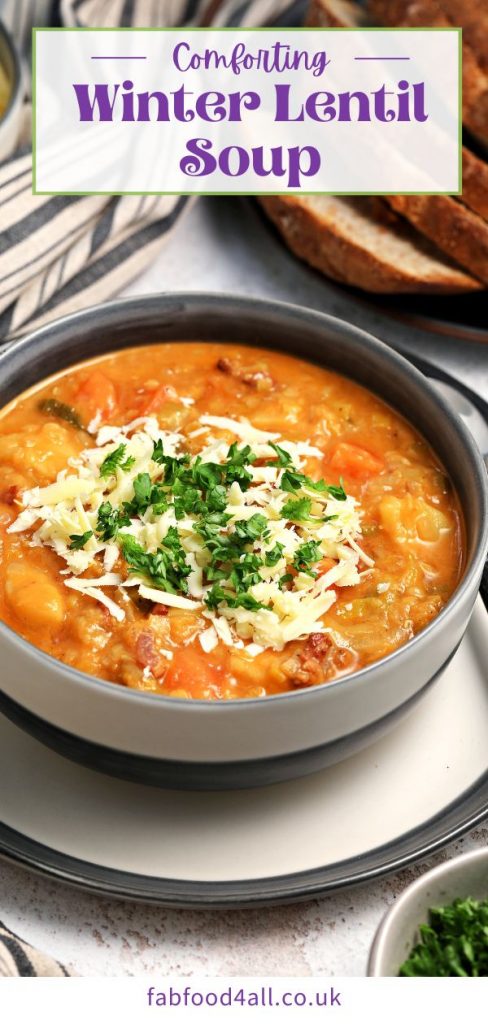 Winter Lentil Soup Pinterest image.