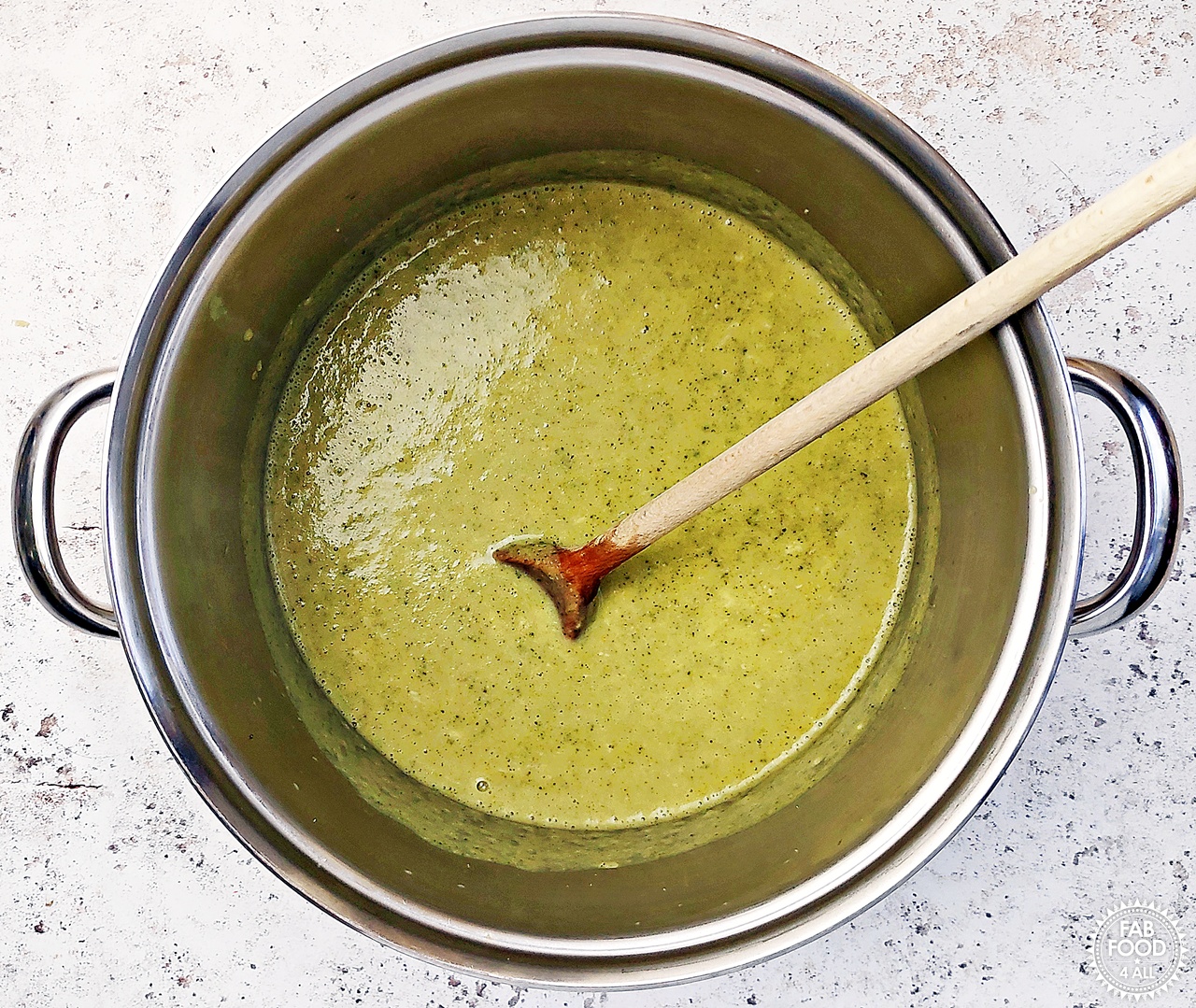 Finished pan of Broccoli Cheddar Soup.