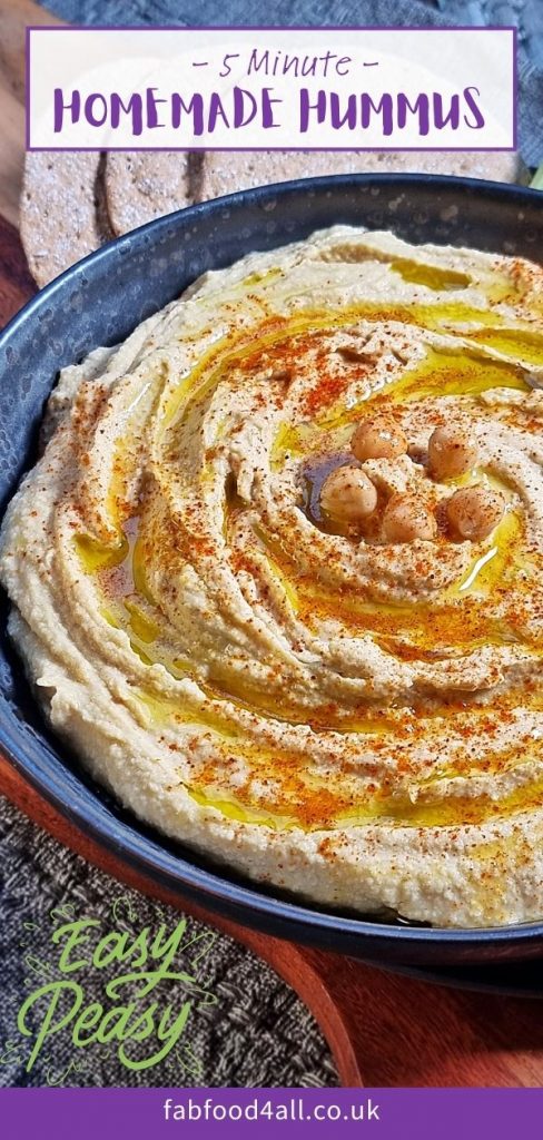 Quick Homemade Hummus Recipe Pinterest image.