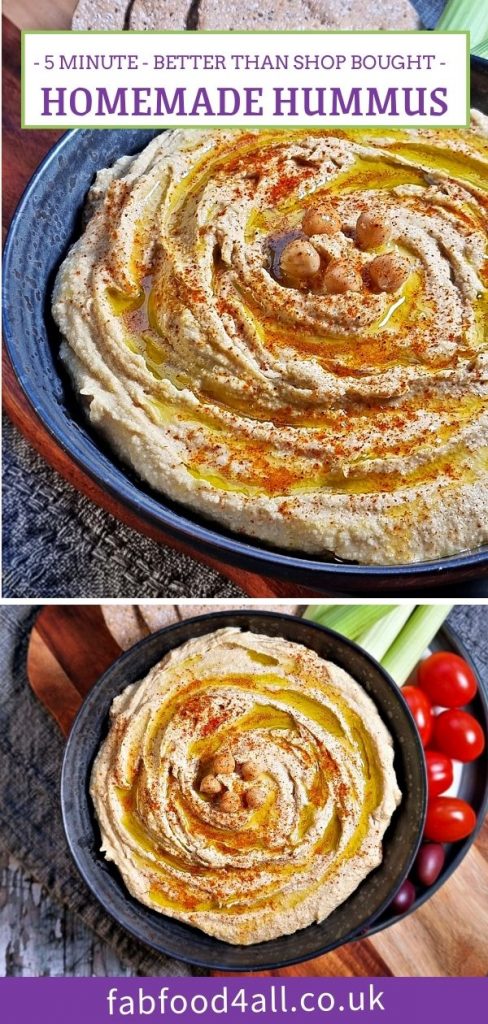 Quick Homemade Hummus Recipe Pinterest image.