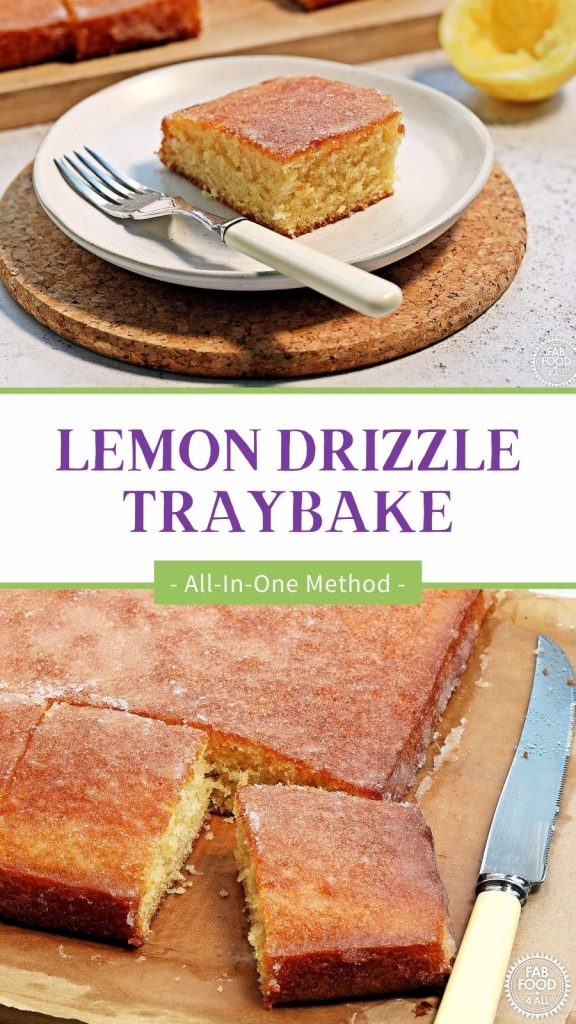 Lemon Drizzle Traybake Recipe Pinterest image.