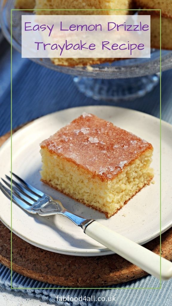Lemon Drizzle Traybake Recipe Pinterest image.