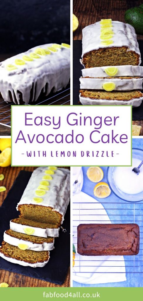 Easy Ginger & Avocado Cake with Lemon Drizzle Pinterest image.
