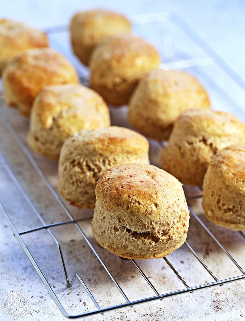 Spelt Scones on a wire rack.