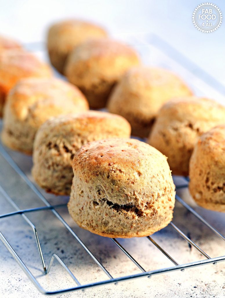 Spelt Scones cooling on a wire rack.