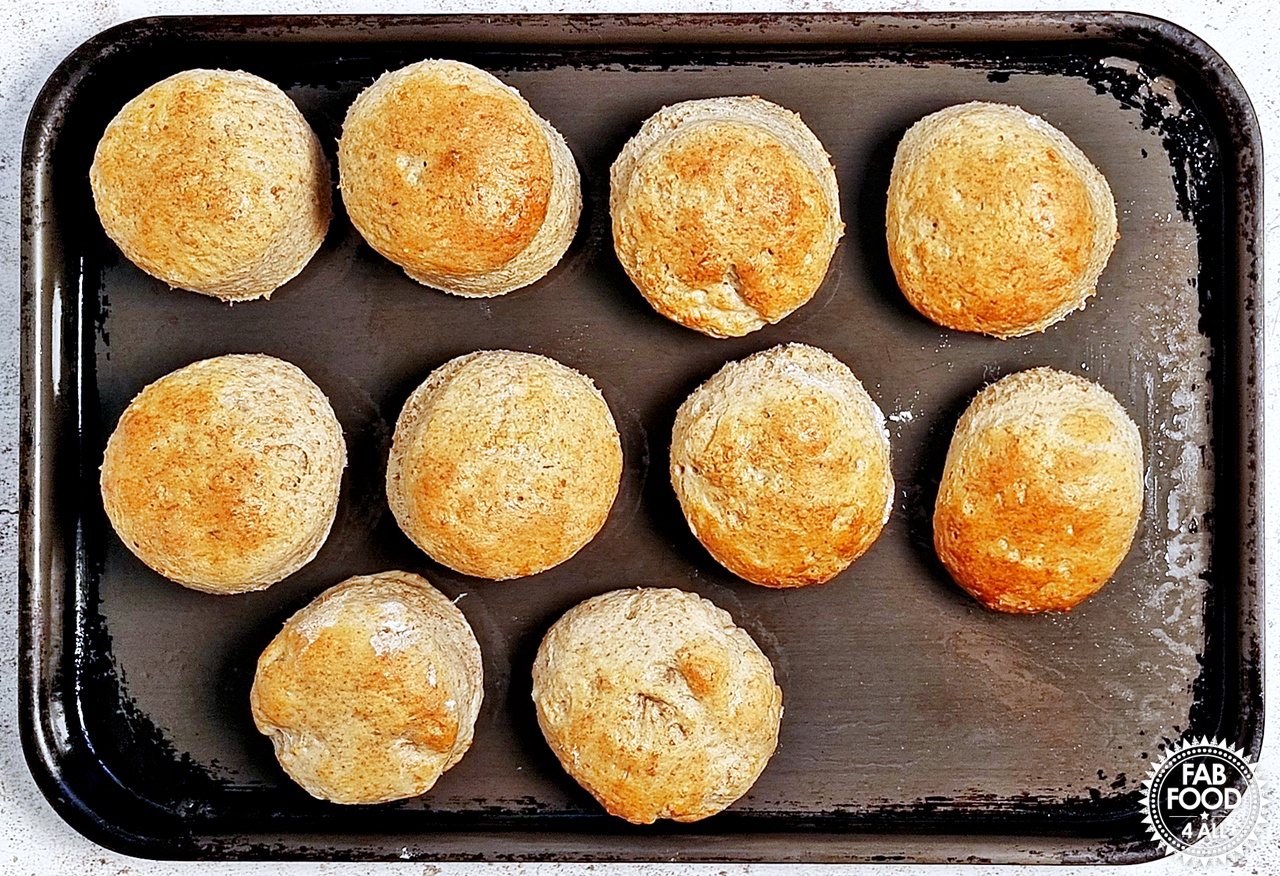Baked Spelt Scones on a baking tray.
